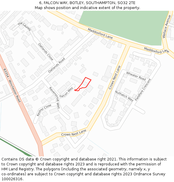 6, FALCON WAY, BOTLEY, SOUTHAMPTON, SO32 2TE: Location map and indicative extent of plot