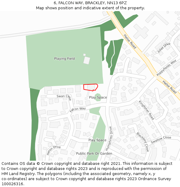 6, FALCON WAY, BRACKLEY, NN13 6PZ: Location map and indicative extent of plot