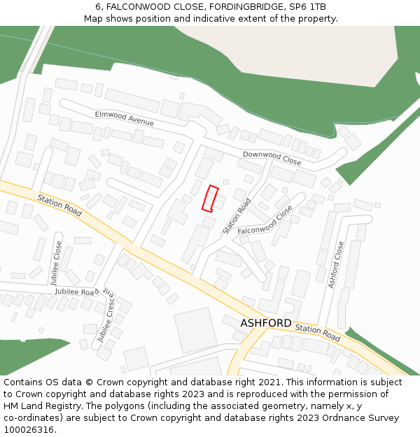 6, FALCONWOOD CLOSE, FORDINGBRIDGE, SP6 1TB: Location map and indicative extent of plot