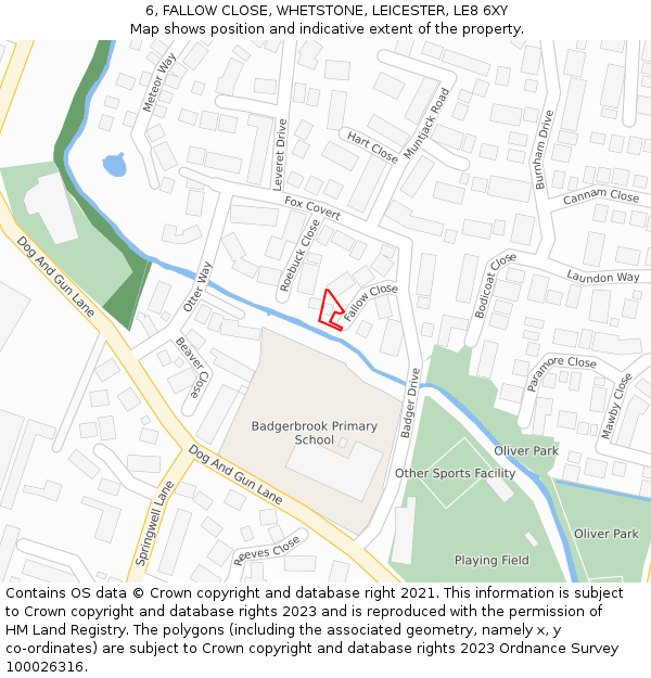 6, FALLOW CLOSE, WHETSTONE, LEICESTER, LE8 6XY: Location map and indicative extent of plot