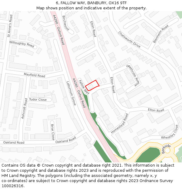 6, FALLOW WAY, BANBURY, OX16 9TF: Location map and indicative extent of plot