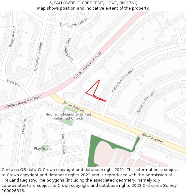 6, FALLOWFIELD CRESCENT, HOVE, BN3 7NQ: Location map and indicative extent of plot