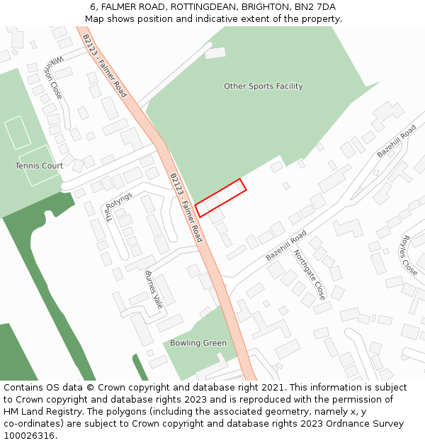 6, FALMER ROAD, ROTTINGDEAN, BRIGHTON, BN2 7DA: Location map and indicative extent of plot