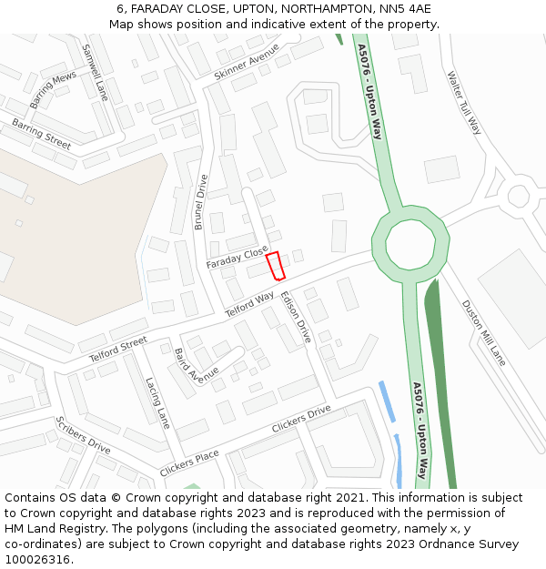 6, FARADAY CLOSE, UPTON, NORTHAMPTON, NN5 4AE: Location map and indicative extent of plot