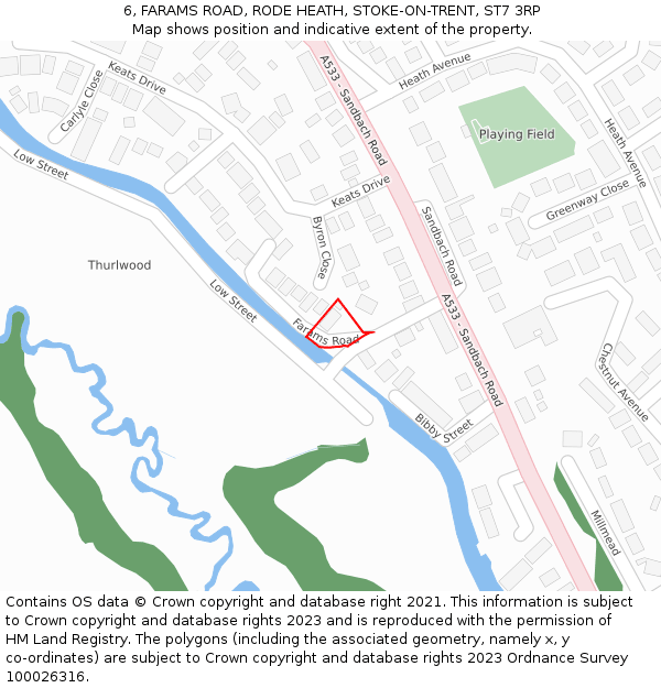 6, FARAMS ROAD, RODE HEATH, STOKE-ON-TRENT, ST7 3RP: Location map and indicative extent of plot