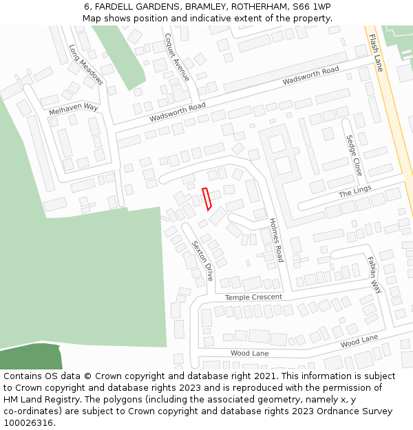 6, FARDELL GARDENS, BRAMLEY, ROTHERHAM, S66 1WP: Location map and indicative extent of plot