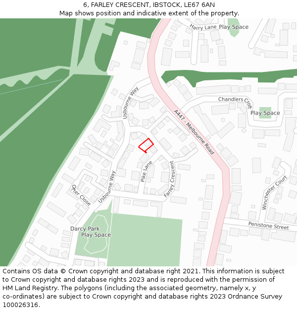 6, FARLEY CRESCENT, IBSTOCK, LE67 6AN: Location map and indicative extent of plot