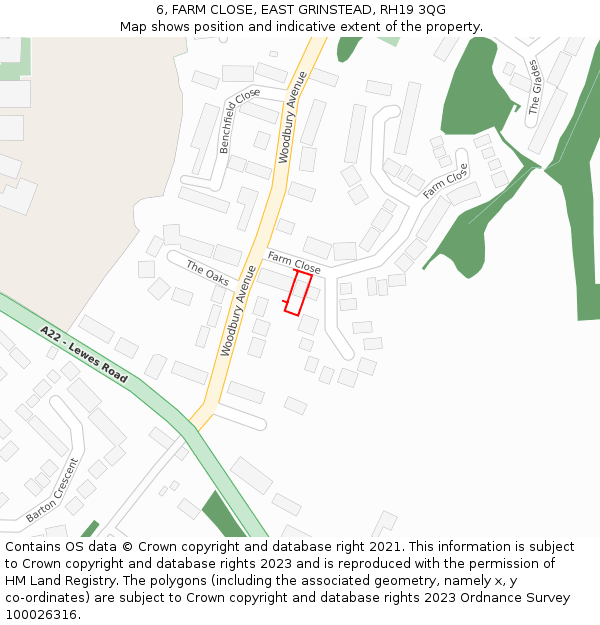 6, FARM CLOSE, EAST GRINSTEAD, RH19 3QG: Location map and indicative extent of plot