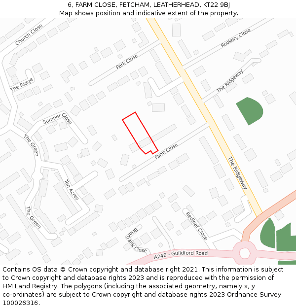 6, FARM CLOSE, FETCHAM, LEATHERHEAD, KT22 9BJ: Location map and indicative extent of plot