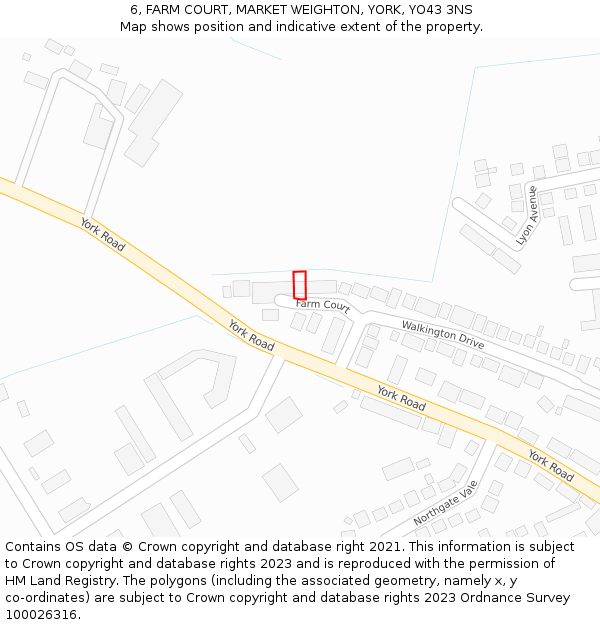 6, FARM COURT, MARKET WEIGHTON, YORK, YO43 3NS: Location map and indicative extent of plot