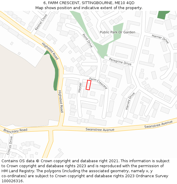 6, FARM CRESCENT, SITTINGBOURNE, ME10 4QD: Location map and indicative extent of plot