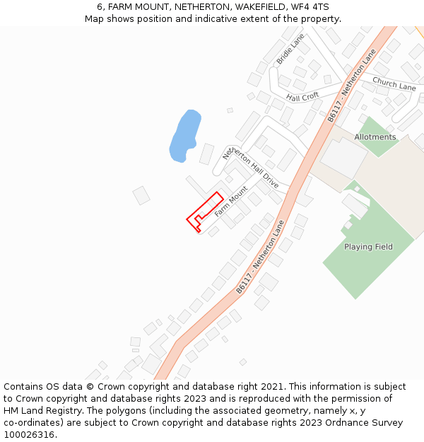 6, FARM MOUNT, NETHERTON, WAKEFIELD, WF4 4TS: Location map and indicative extent of plot