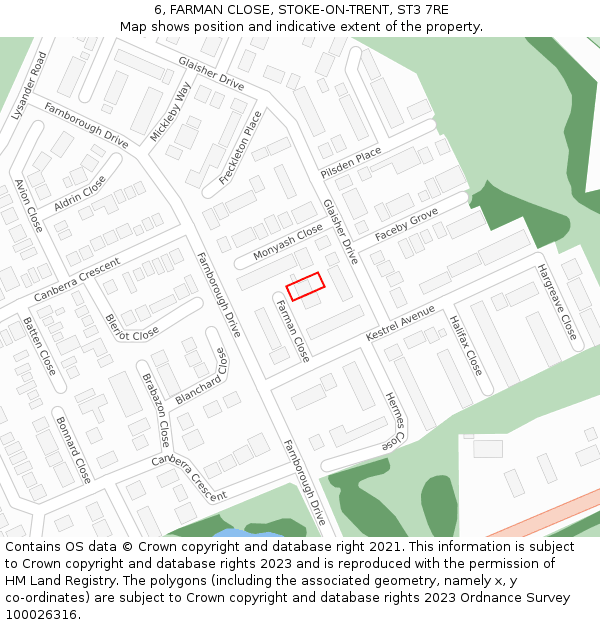 6, FARMAN CLOSE, STOKE-ON-TRENT, ST3 7RE: Location map and indicative extent of plot