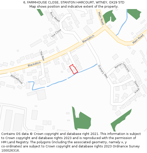 6, FARMHOUSE CLOSE, STANTON HARCOURT, WITNEY, OX29 5TD: Location map and indicative extent of plot