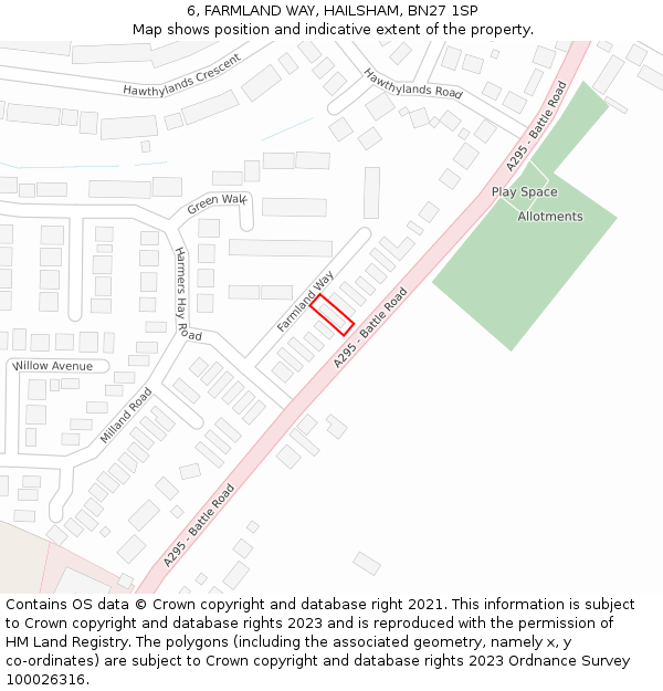6, FARMLAND WAY, HAILSHAM, BN27 1SP: Location map and indicative extent of plot