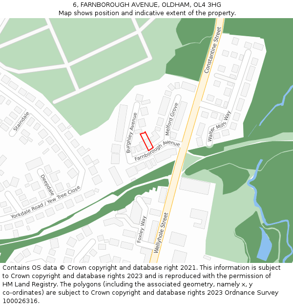 6, FARNBOROUGH AVENUE, OLDHAM, OL4 3HG: Location map and indicative extent of plot