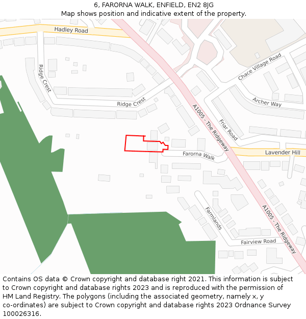 6, FARORNA WALK, ENFIELD, EN2 8JG: Location map and indicative extent of plot