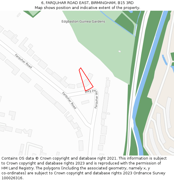 6, FARQUHAR ROAD EAST, BIRMINGHAM, B15 3RD: Location map and indicative extent of plot