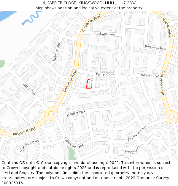 6, FARRIER CLOSE, KINGSWOOD, HULL, HU7 3DW: Location map and indicative extent of plot