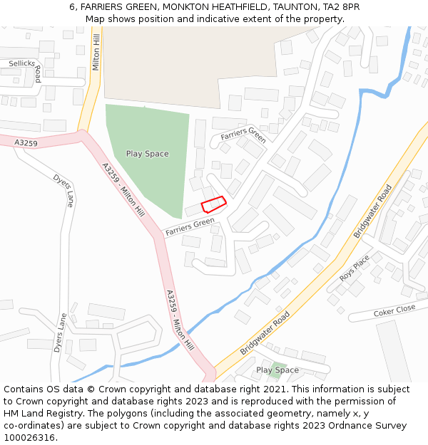 6, FARRIERS GREEN, MONKTON HEATHFIELD, TAUNTON, TA2 8PR: Location map and indicative extent of plot