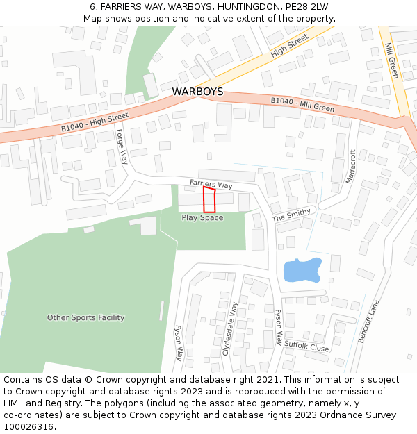 6, FARRIERS WAY, WARBOYS, HUNTINGDON, PE28 2LW: Location map and indicative extent of plot