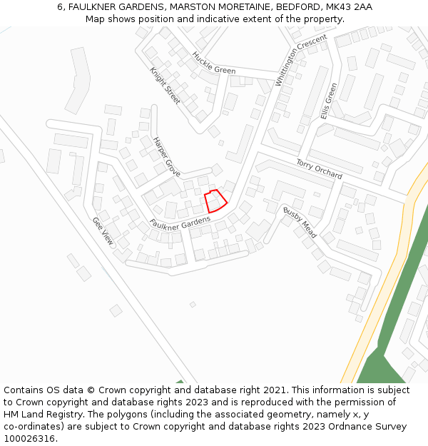 6, FAULKNER GARDENS, MARSTON MORETAINE, BEDFORD, MK43 2AA: Location map and indicative extent of plot