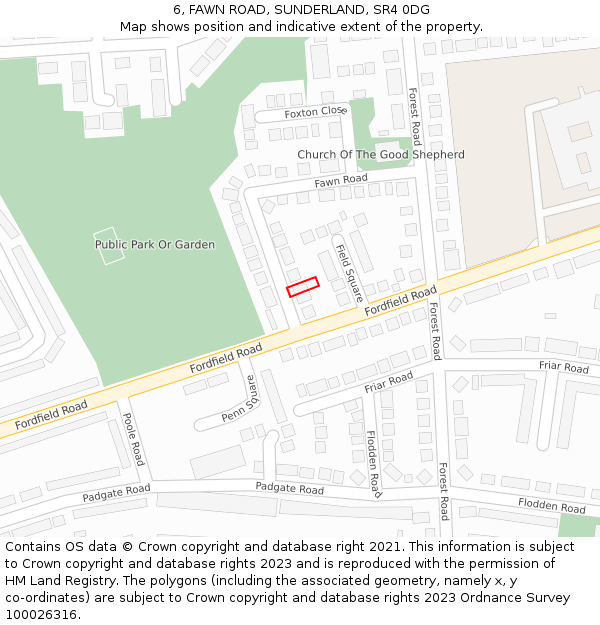 6, FAWN ROAD, SUNDERLAND, SR4 0DG: Location map and indicative extent of plot