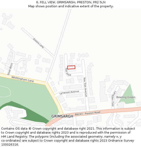 6, FELL VIEW, GRIMSARGH, PRESTON, PR2 5LN: Location map and indicative extent of plot