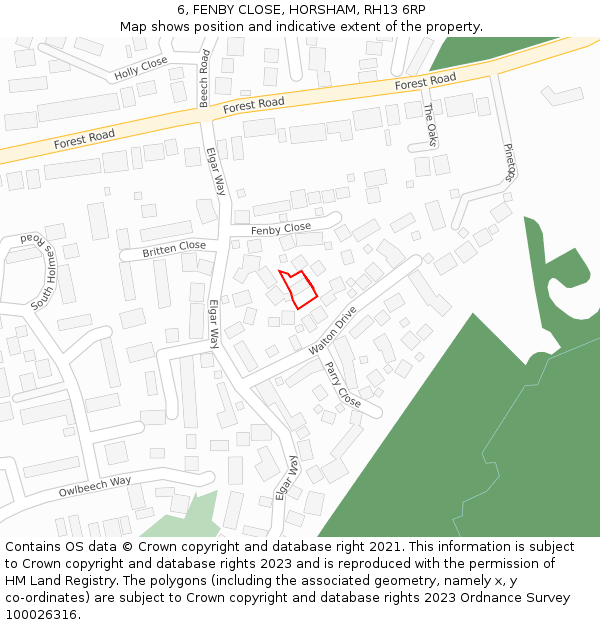 6, FENBY CLOSE, HORSHAM, RH13 6RP: Location map and indicative extent of plot