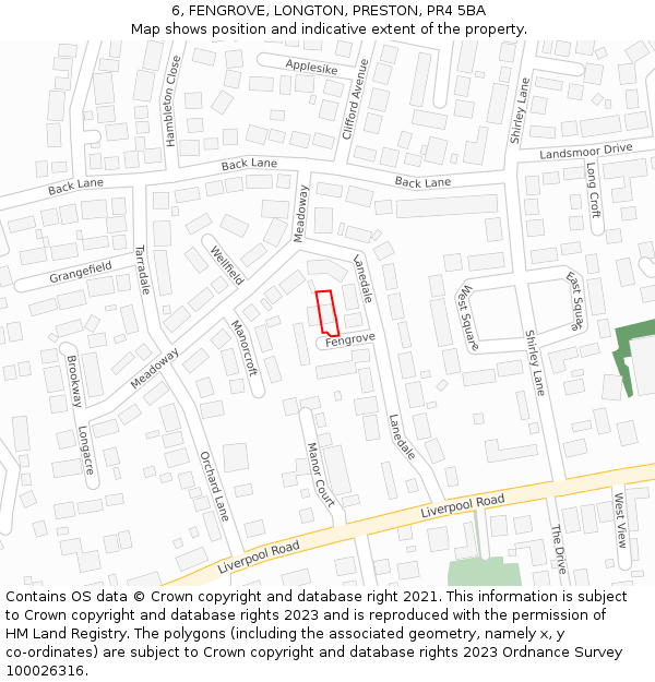 6, FENGROVE, LONGTON, PRESTON, PR4 5BA: Location map and indicative extent of plot