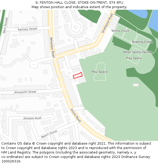 6, FENTON HALL CLOSE, STOKE-ON-TRENT, ST4 4PU: Location map and indicative extent of plot