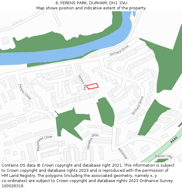 6, FERENS PARK, DURHAM, DH1 1NU: Location map and indicative extent of plot