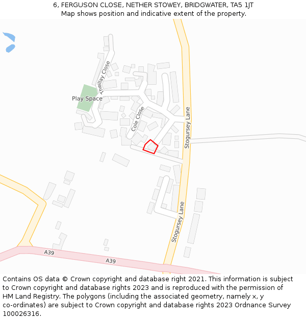 6, FERGUSON CLOSE, NETHER STOWEY, BRIDGWATER, TA5 1JT: Location map and indicative extent of plot