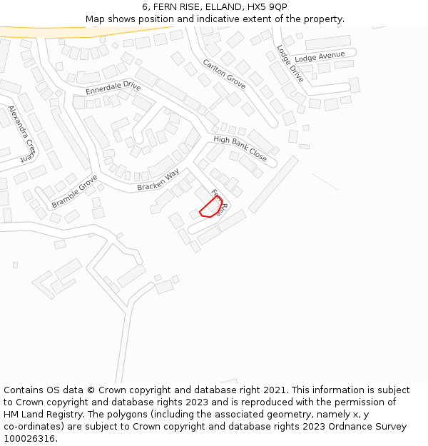 6, FERN RISE, ELLAND, HX5 9QP: Location map and indicative extent of plot