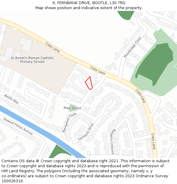 6, FERNBANK DRIVE, BOOTLE, L30 7RG: Location map and indicative extent of plot