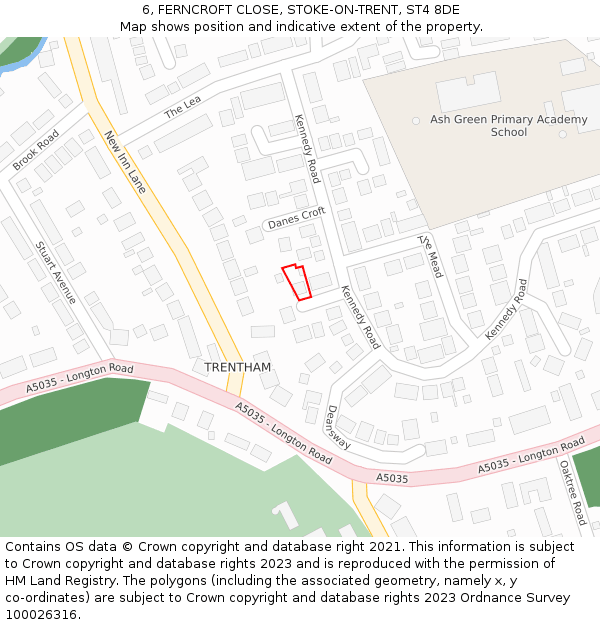 6, FERNCROFT CLOSE, STOKE-ON-TRENT, ST4 8DE: Location map and indicative extent of plot