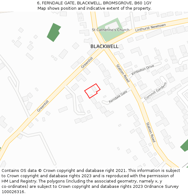 6, FERNDALE GATE, BLACKWELL, BROMSGROVE, B60 1GY: Location map and indicative extent of plot