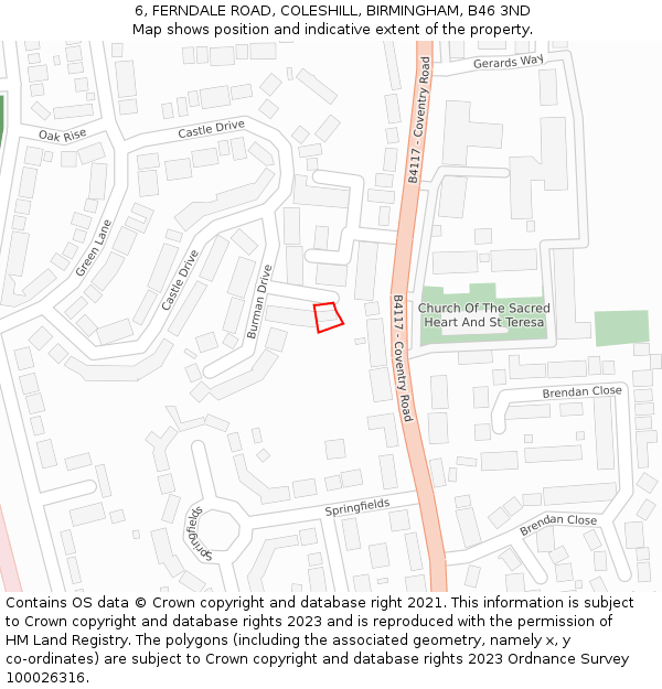 6, FERNDALE ROAD, COLESHILL, BIRMINGHAM, B46 3ND: Location map and indicative extent of plot