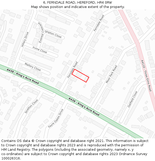 6, FERNDALE ROAD, HEREFORD, HR4 0RW: Location map and indicative extent of plot