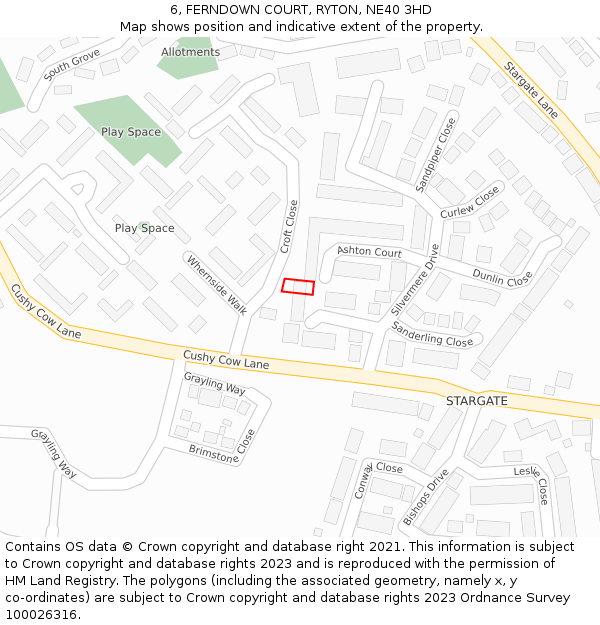 6, FERNDOWN COURT, RYTON, NE40 3HD: Location map and indicative extent of plot