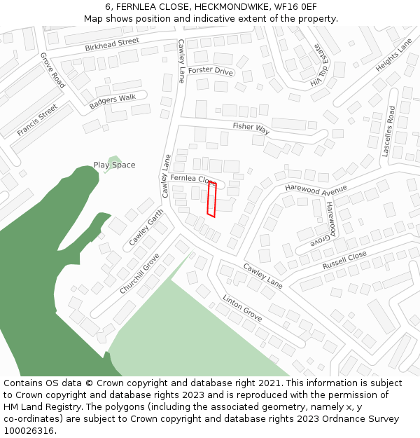 6, FERNLEA CLOSE, HECKMONDWIKE, WF16 0EF: Location map and indicative extent of plot