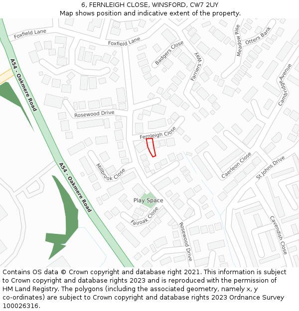 6, FERNLEIGH CLOSE, WINSFORD, CW7 2UY: Location map and indicative extent of plot