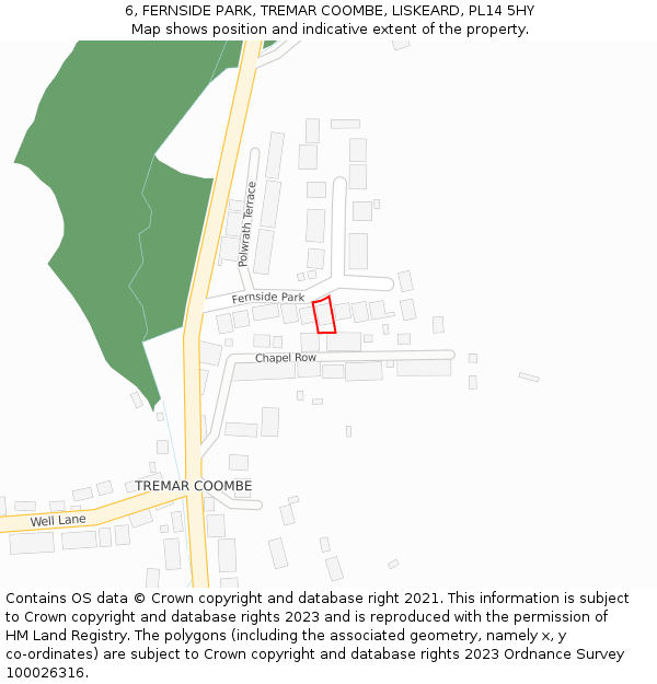 6, FERNSIDE PARK, TREMAR COOMBE, LISKEARD, PL14 5HY: Location map and indicative extent of plot