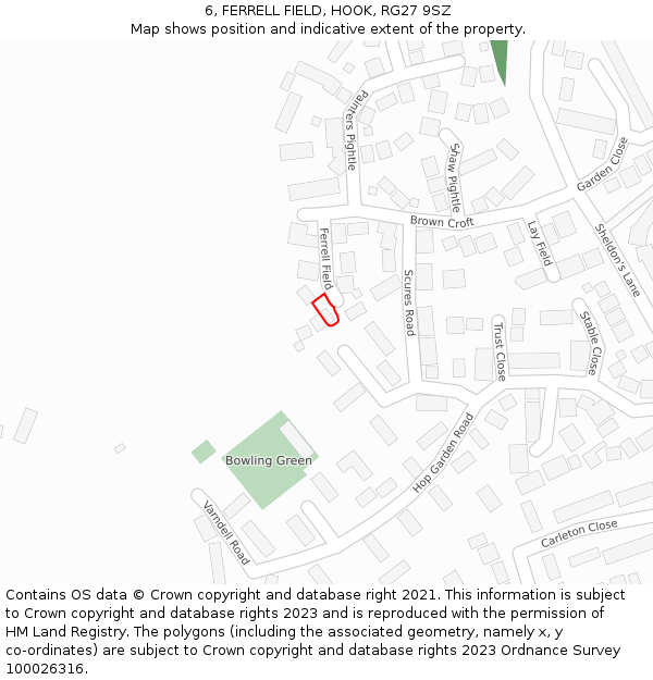 6, FERRELL FIELD, HOOK, RG27 9SZ: Location map and indicative extent of plot