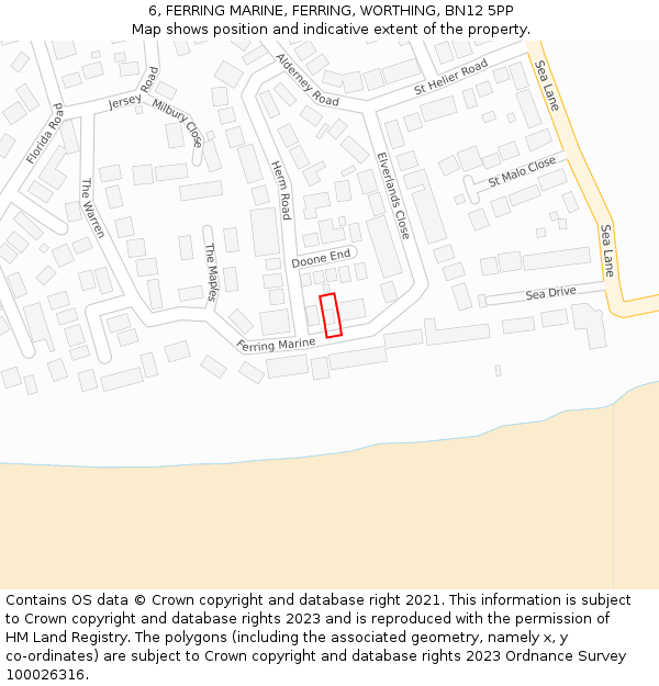 6, FERRING MARINE, FERRING, WORTHING, BN12 5PP: Location map and indicative extent of plot