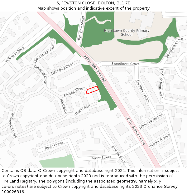 6, FEWSTON CLOSE, BOLTON, BL1 7BJ: Location map and indicative extent of plot