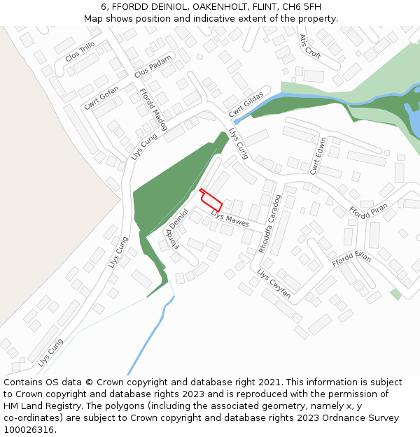 6, FFORDD DEINIOL, OAKENHOLT, FLINT, CH6 5FH: Location map and indicative extent of plot