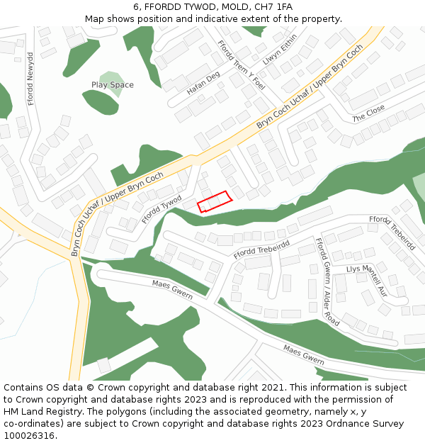 6, FFORDD TYWOD, MOLD, CH7 1FA: Location map and indicative extent of plot