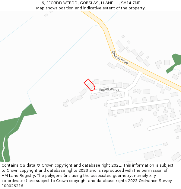 6, FFORDD WERDD, GORSLAS, LLANELLI, SA14 7NE: Location map and indicative extent of plot