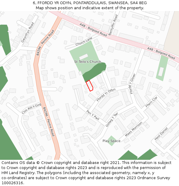6, FFORDD YR ODYN, PONTARDDULAIS, SWANSEA, SA4 8EG: Location map and indicative extent of plot